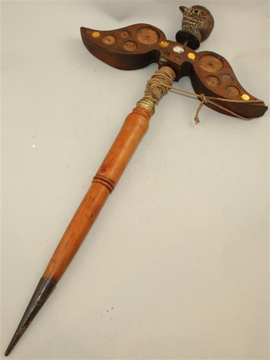 An unusual 19th century lark lure or mirror, 25.5in.
